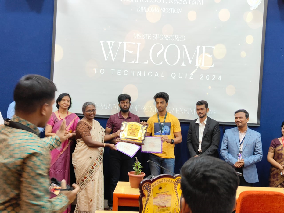 FIRST PRIZE in MSBTE STATE LEVEL TECHNICAL QUIZ COMPETITION held Pillai HOC polytechnic, Rasayani.png picture